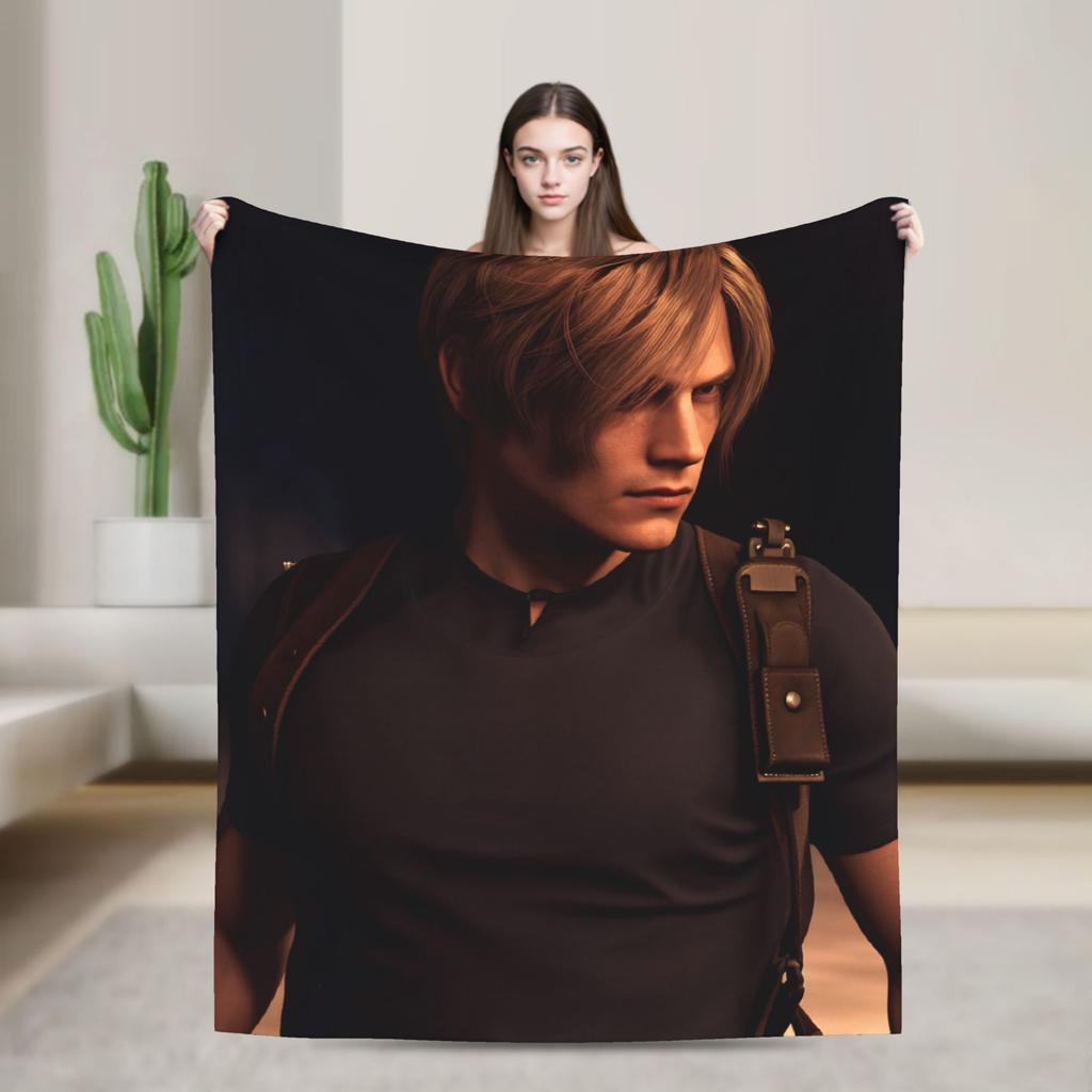 Leon Kennedy Throw Blanket Super Soft Funny Blanket For Couch Chair Travel Flannel Bedspread Bed Cover