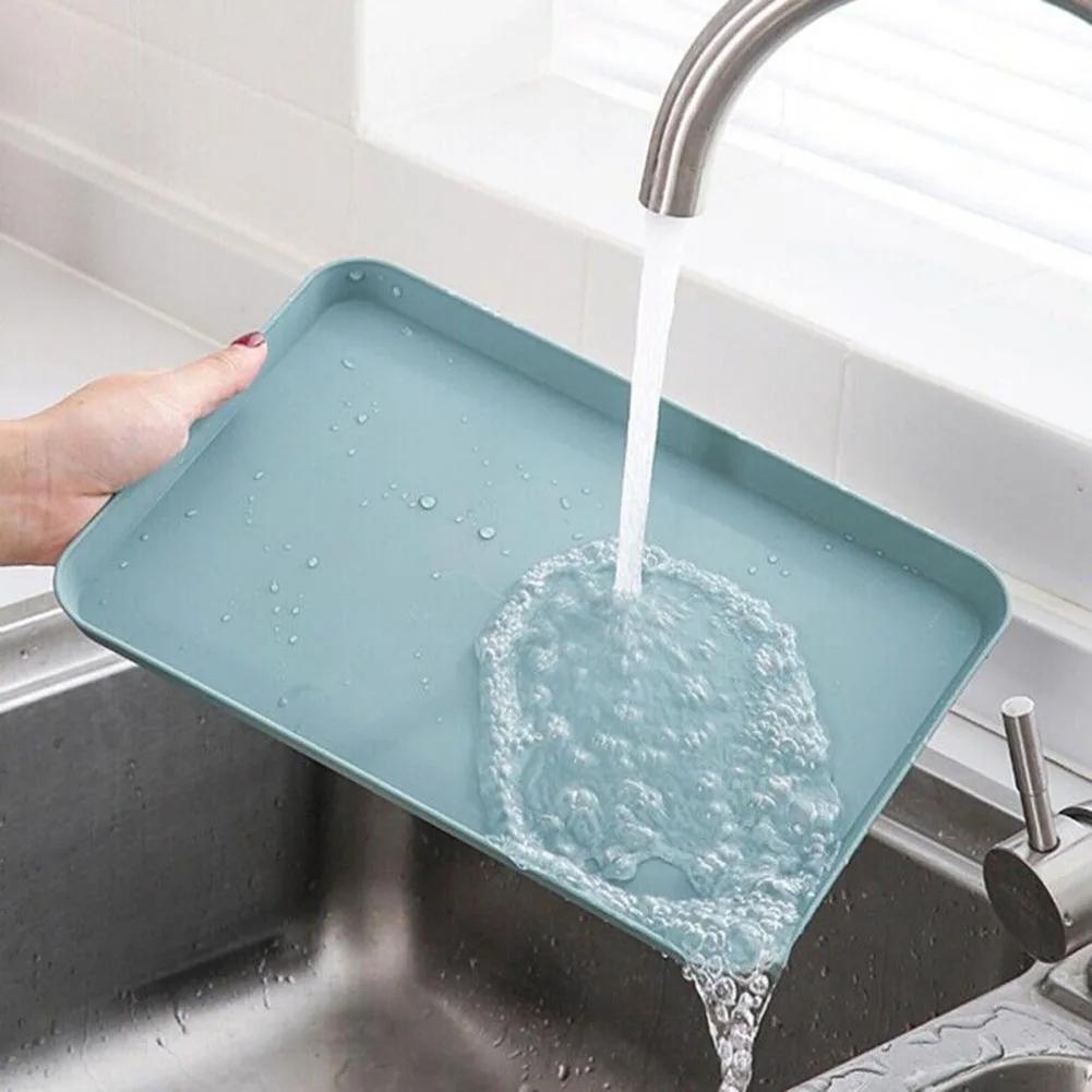 Kitchen Dining Bar Heat-Resistant Trays Plate Dinner Plate Flat Fruit Tray PP Tea Tray Makeup Item Serving Dishes Convenient