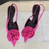 Satin Slingback Women Pumps Sexy Design Flowers Pointed Toe Thin High Heels Banquet Wedding Mule Ladies Shoes