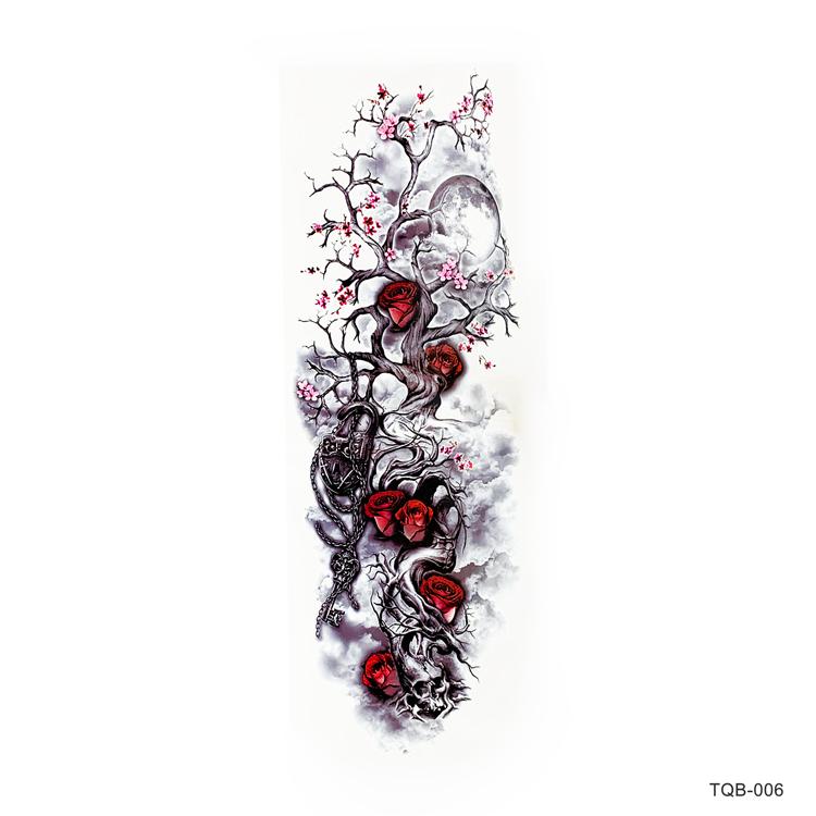 Full Arm Large Skull Temporary Fashion Body Art Adults Waterproof Hand Fake Tatoo Sticker for Women Men