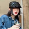 Pu Leather Black Beret Female Summer Personality Retro British Reverse Forward Cap Painter Hat
