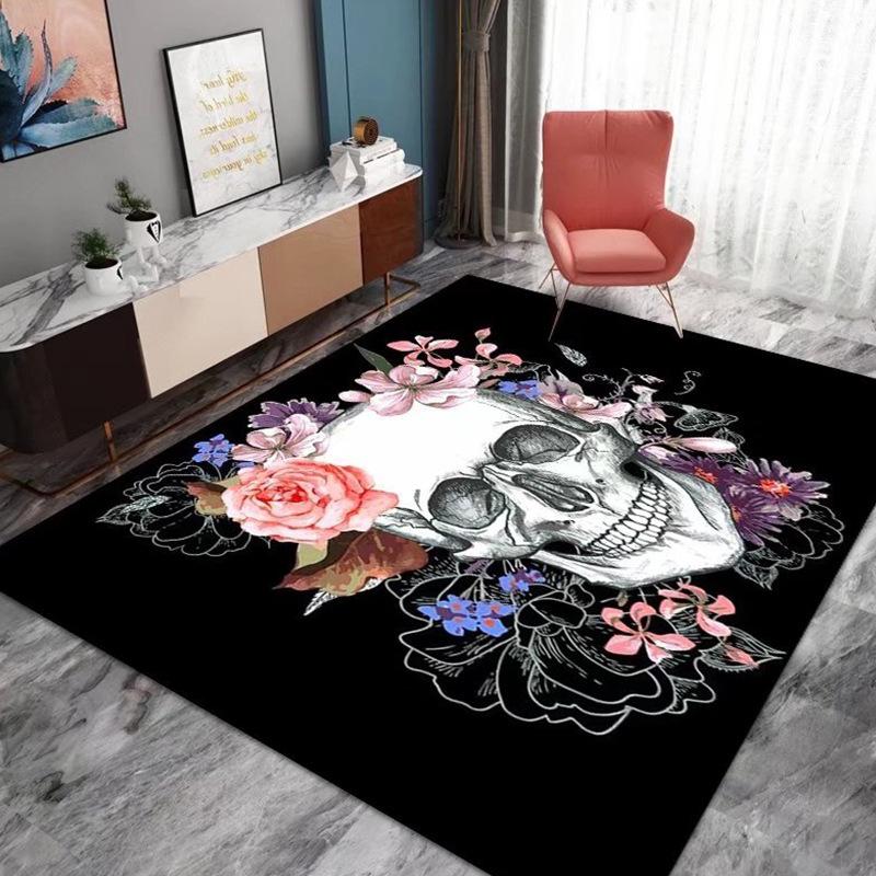 Halloween Crystal Velvet Horror Pumpkin Carpet Living Room Coffee Table Mat Bedroom Bed Blanket Bathroom Non-Slip Mat