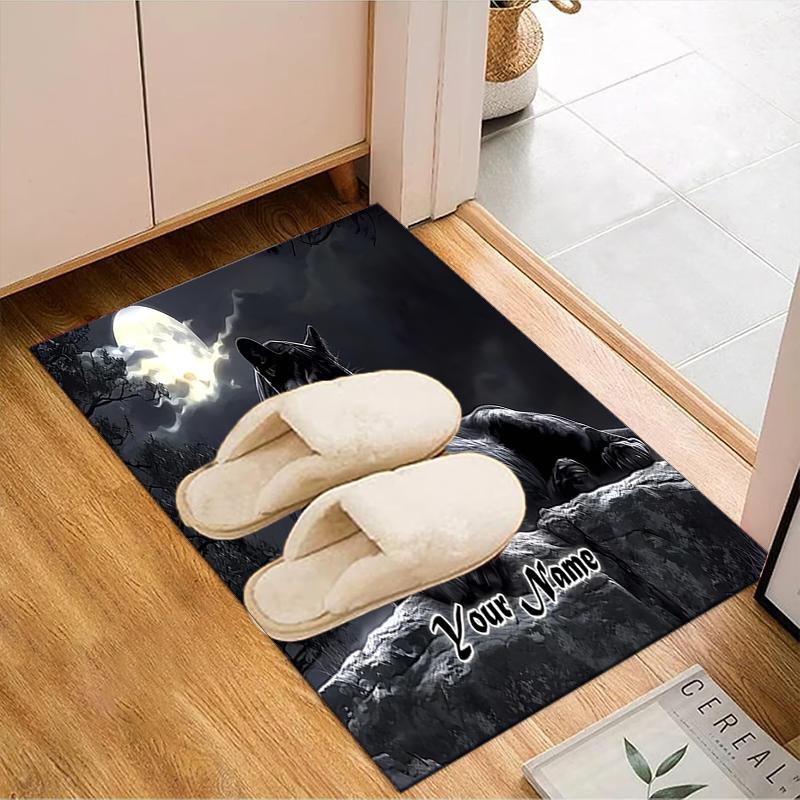 1PC Custom Name Night Panther Moonlight Theme Floor Mat Ideal for Living Room, Game Rooms, Office, Bedroom Floor Mat Design