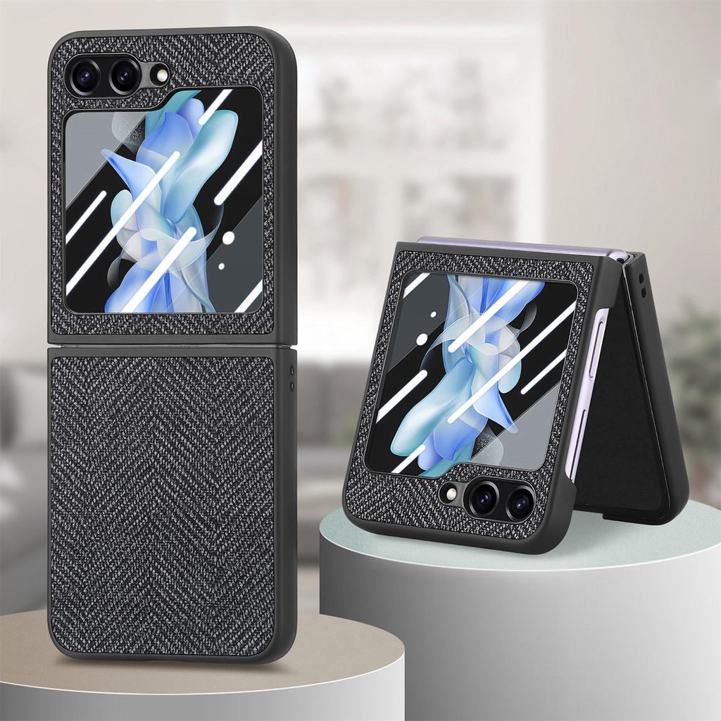 Luxury PU Leather Phone Case for Samsung Galaxy Z Flip 5 4 5G Flip5 Flip4  5G Hard Shell Shockproof Protective Cover