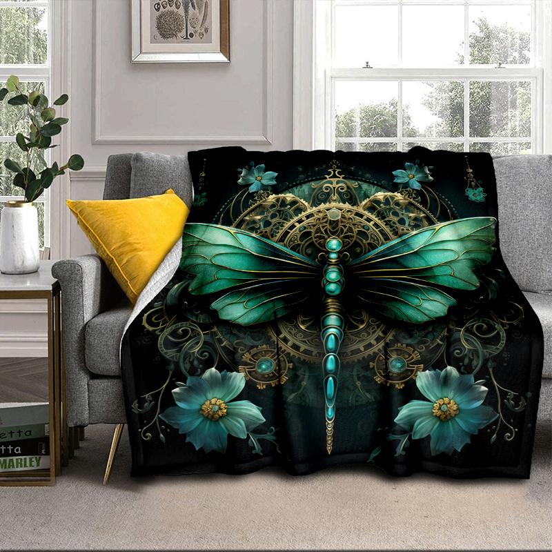 Stained Glass Dragonfly Garden Blanket Flannel Blanket for bed, sofa, Camping, Hiking, Picnic Essentials, gift for family Fan gifts