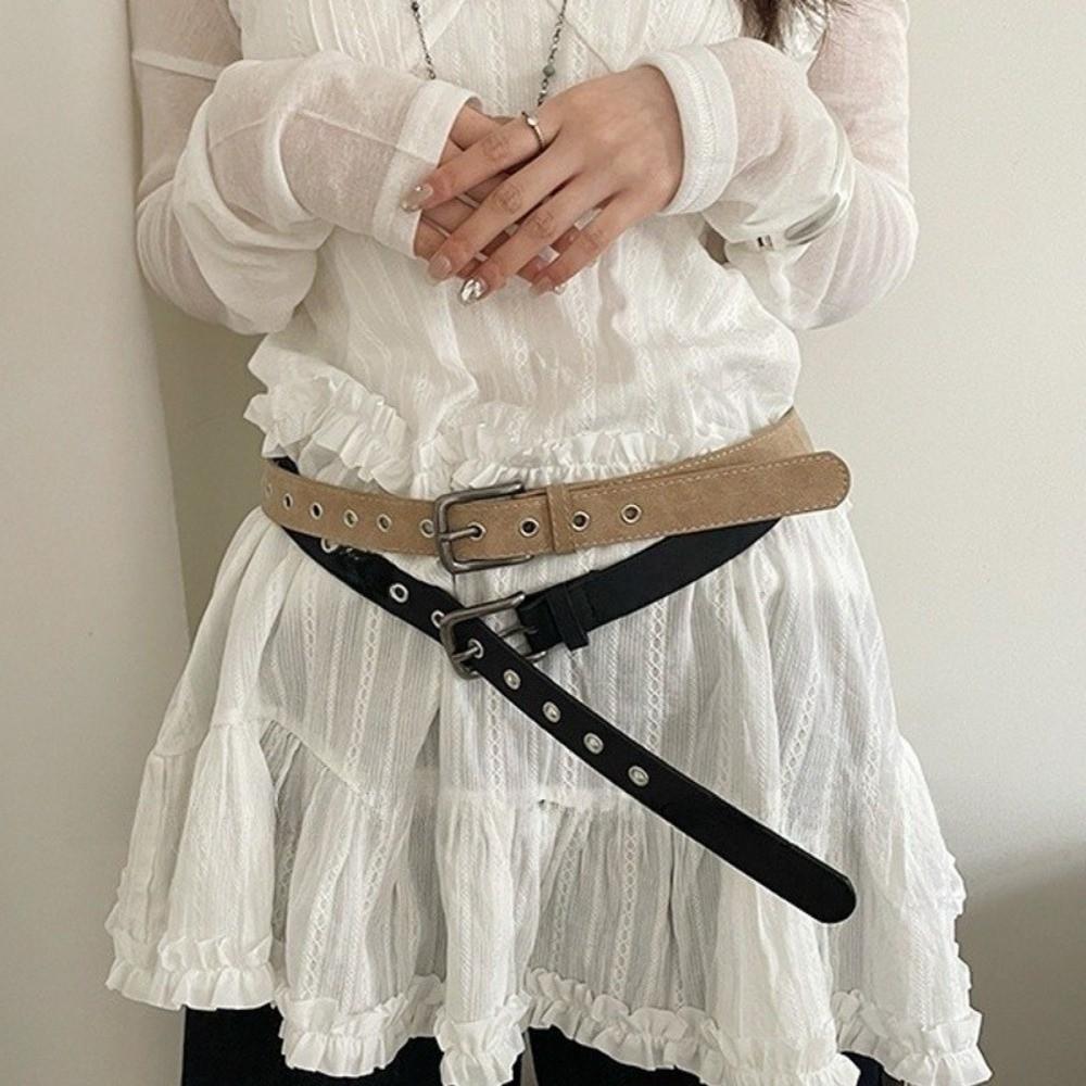 Simple Hollow Out Belt Solid Color Thin Waistband Fashion Leather Belt for Dresses