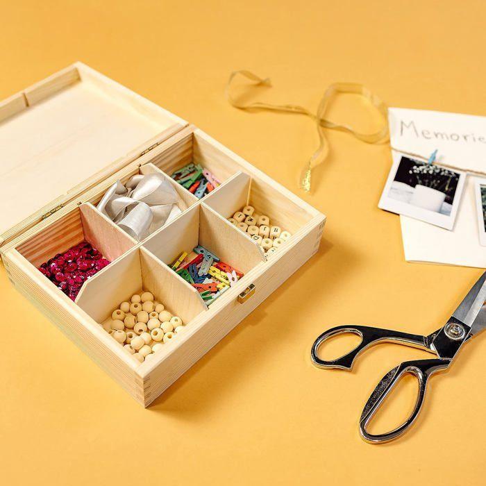 Неокрашенная деревянная коробка для чая - Creative Deco - 21 x 16 x 7 см - 6 отделений - Кухонное хранение