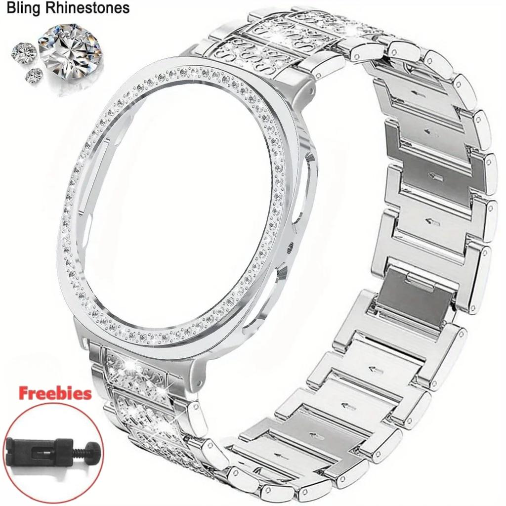 Металлический ремешок для часов со стразами и бриллиантами + защитный чехол из ПК для Samsung Galaxy Watch 8 44 мм 40 мм, деловые часы, ремешок для Galaxy Watch 8