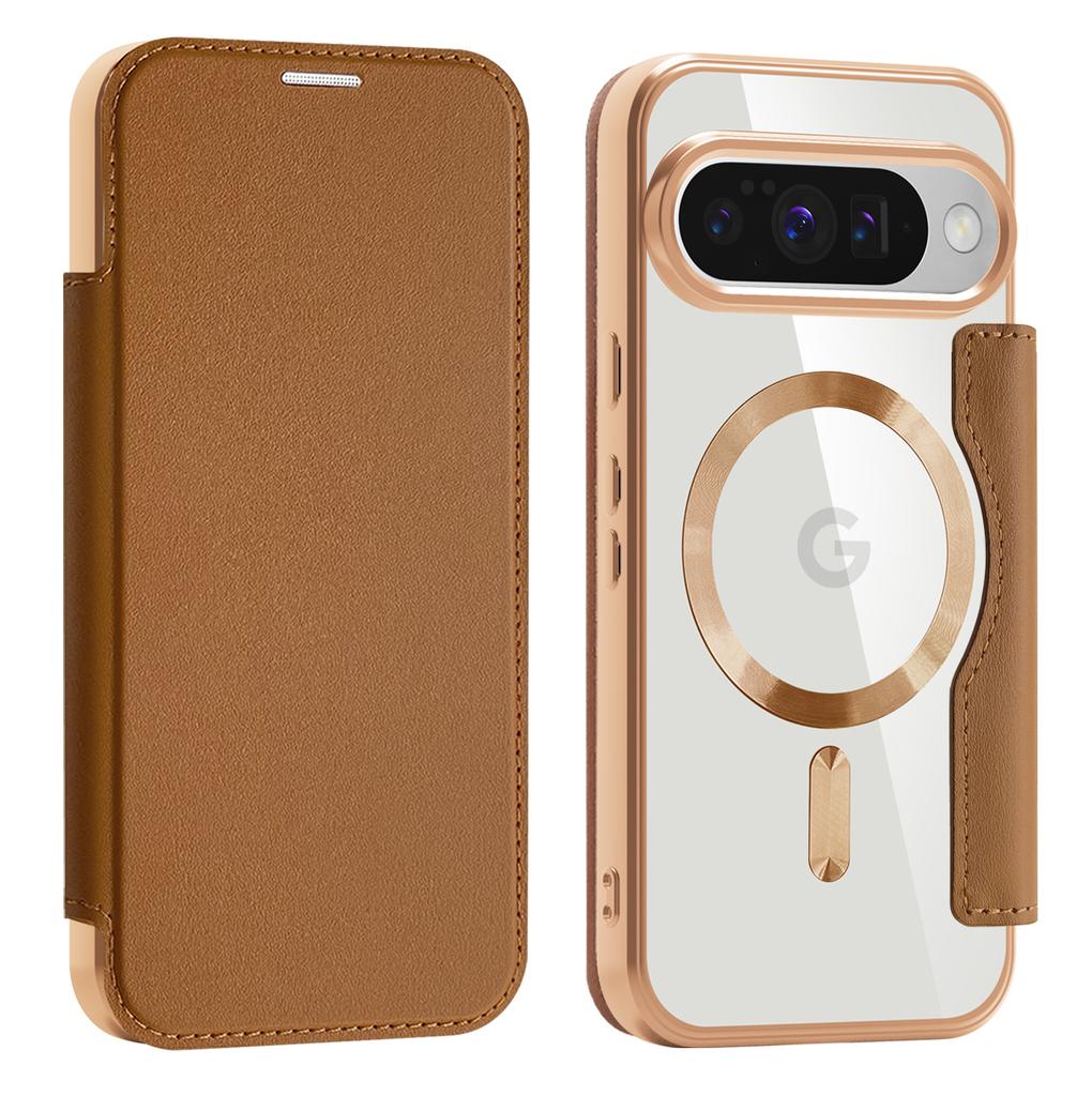 Для Google Pixel 8, 9, 10 серии. Чехол-книжка Gold Shield Magnetic Business Leather Case, совместимый с MagSafe, со слотами для карт с блокировкой RFID и защитой объектива