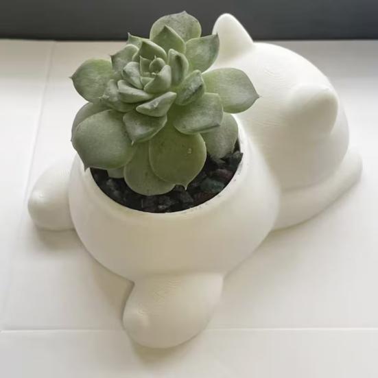 3D-печатный цветочный горшок для кошек Лежащий котенок Суккуленты Травяные растения Горшок-контейнер для дома В помещении На улице Балкон Сад Декор