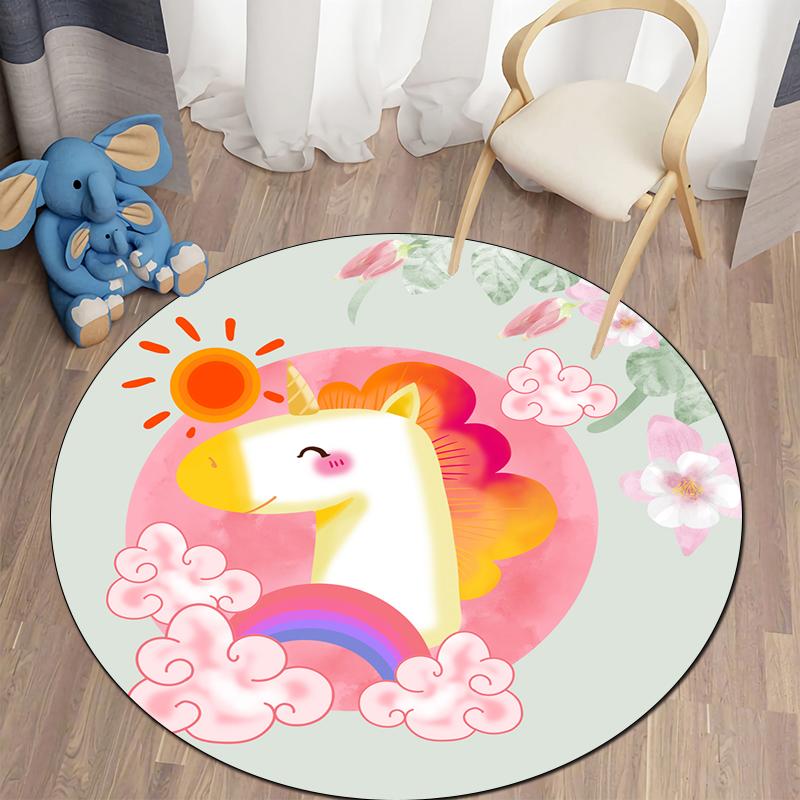 Круглый напольный коврик с милым мультяшным единорогом, противоскользящий ковер для детской спальни, ковер для ползания, коврик для гостиной, декор коврика для ванной комнаты