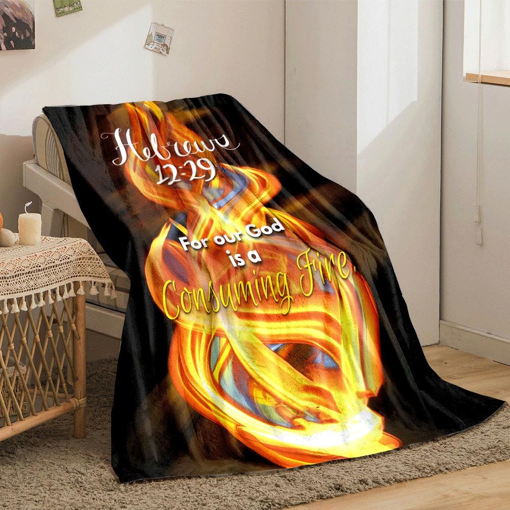 Fiery swirls with vibrant orange and yellow tones against a dark backdrop. for all seasons blanket lunch break throw gift