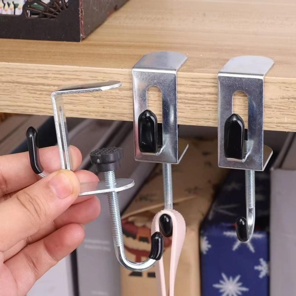 2pcs Detachable Double Hook Adjustable Backpack Hook Portable Desk Edge Hook  Office Desktop Edge