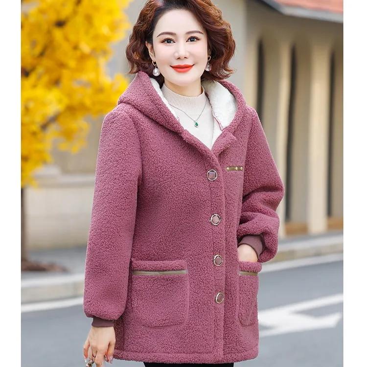 Зимняя овечья шерсть, теплая модная бархатная утолщенная куртка средней длины, женская куртка с капюшоном, стеганая куртка