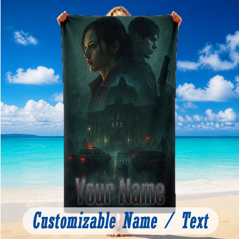 Beach Towel Custom Name Text, Quick Dry Large Towel For Beach HomeResident Evil