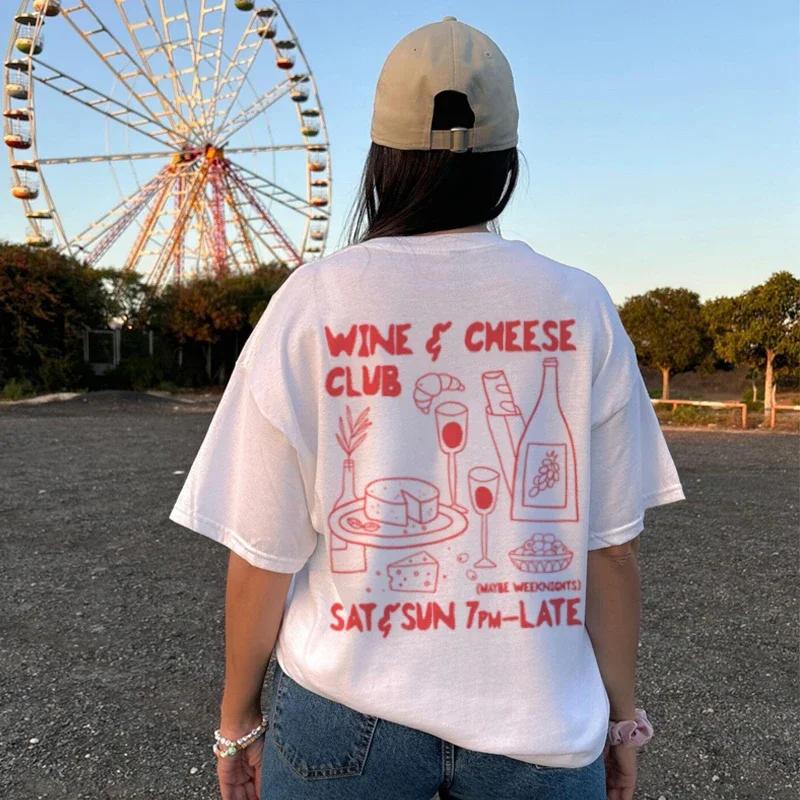 Retro Style Cheese And Wine Club Graphic Tshirts For Unisex Cute Funny Food Lover Streetwear Fashion Summer Tshirt