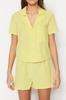 Women's Fashion Green Terrycotton Shirt-Shorts Woven Pajama Set