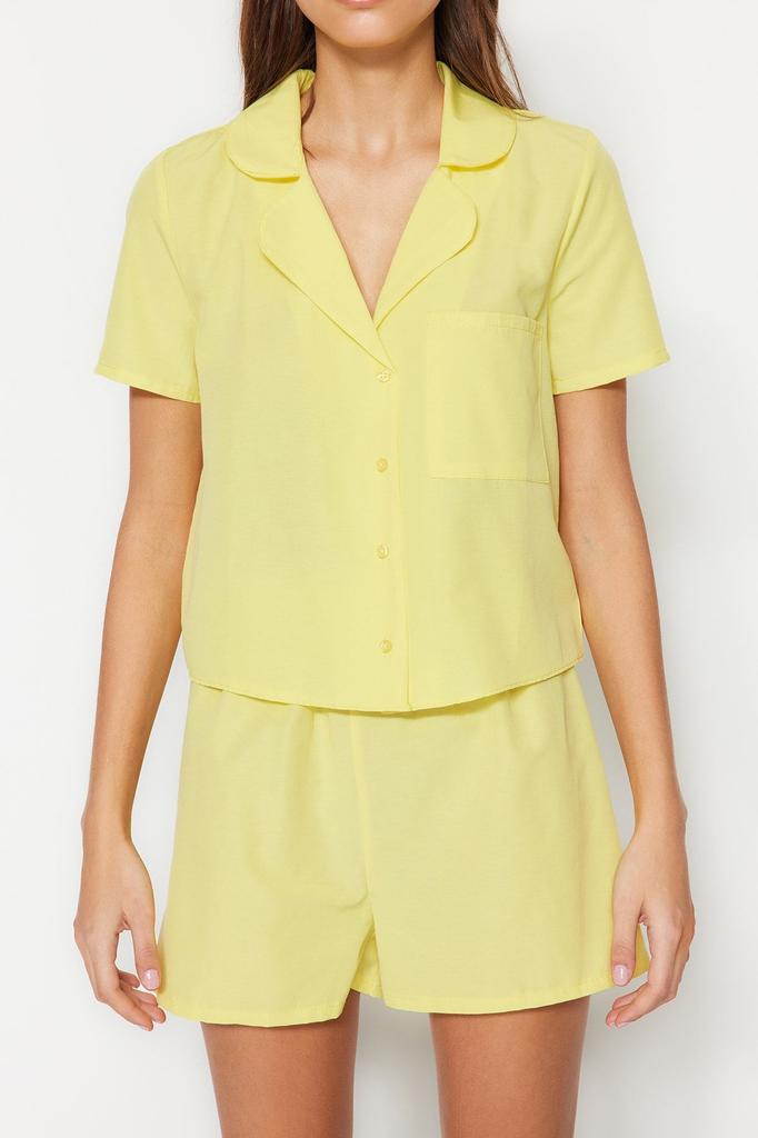 Women's Fashion Green Terrycotton Shirt-Shorts Woven Pajama Set