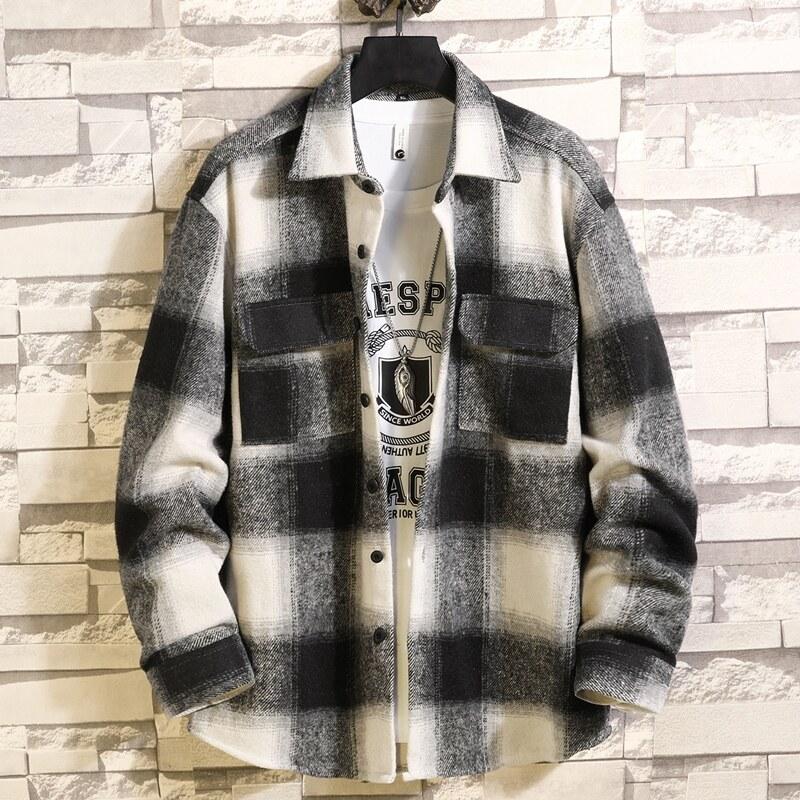 Cozy Up Double Pockets Mens Designer Plaid Shirts Camisas Streetwear 2025 Vintage Work Shirt Man Casual Loose Hip Hop Cardigans Jacket