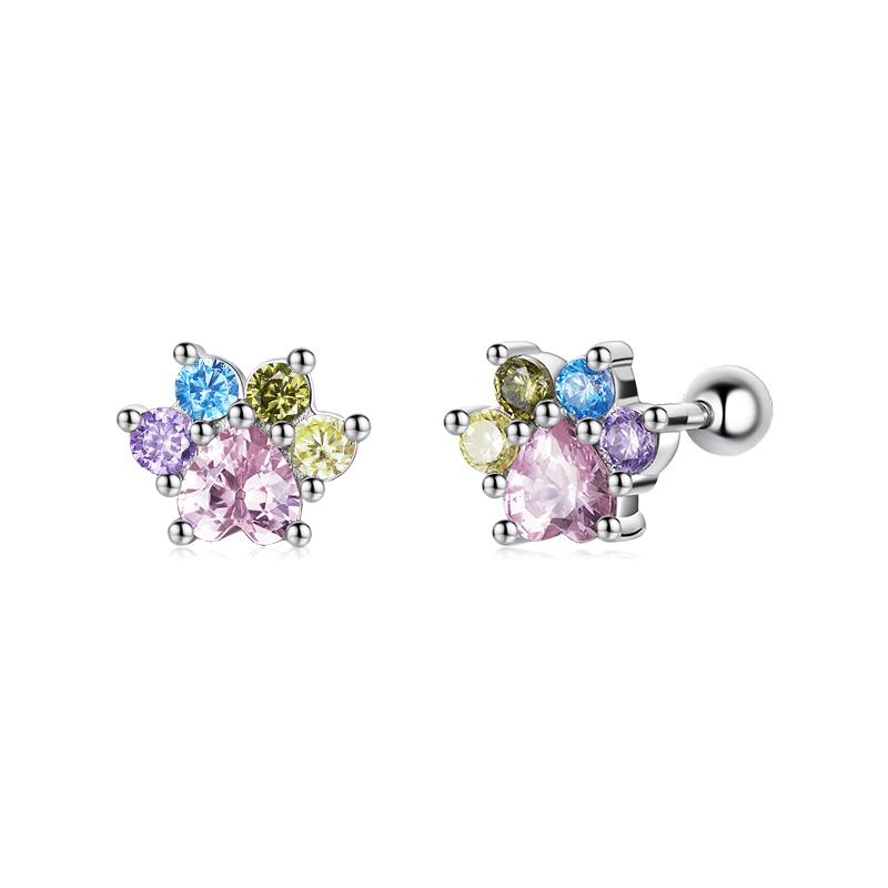WOSTU 925 Sterling Silver Colorful Heart Stud Earrings Rainbow Unicorn Lightning Earrings For Women Fashion Silver Jewelry