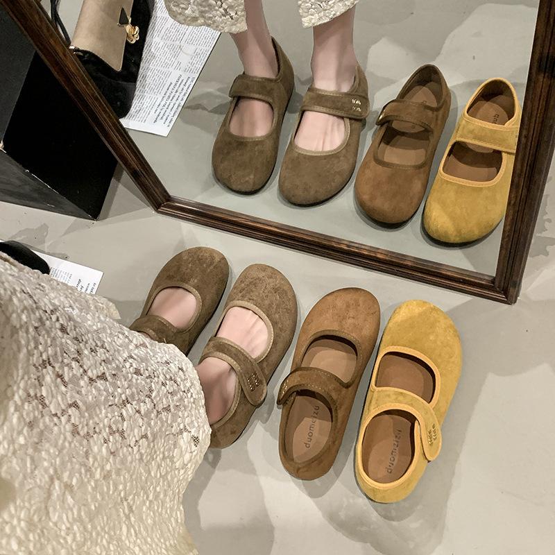 Leather All-inclusive Women's Shoes New Spring and Summer Mary Jane Single Shoes Flat Beanie Shoes Grandma Ladyshoes