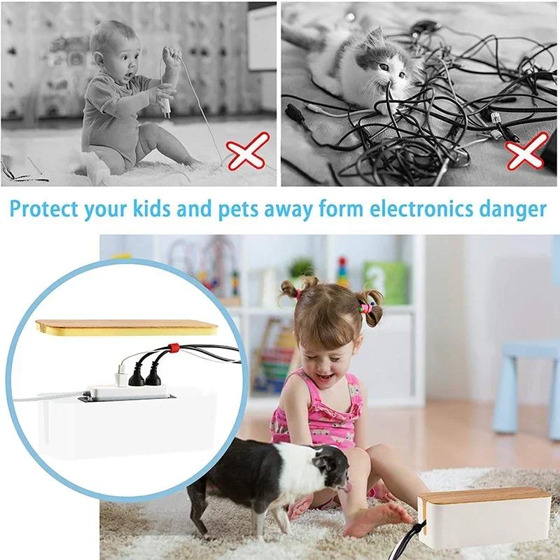 Cable Storage Box with Wooden Cover Power Line Storage Case Dustproof Charger Socket Wire Case Home Cable Winder Organizer