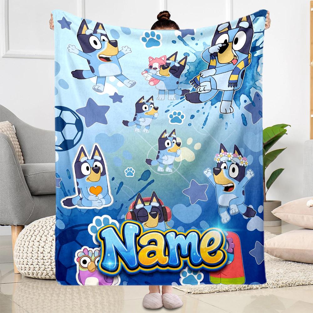 Bluey's Paw Patrol Adventure Customize Text Blanket Cozy Personalized Blanket Durable Comfort Great for Bedding Nap Bed Livingroom