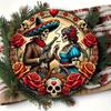 pc Mexican Day of the Dead and Halloween Art Vintage Style Aluminum Round Decorative Plaque Full of Life Skull Head