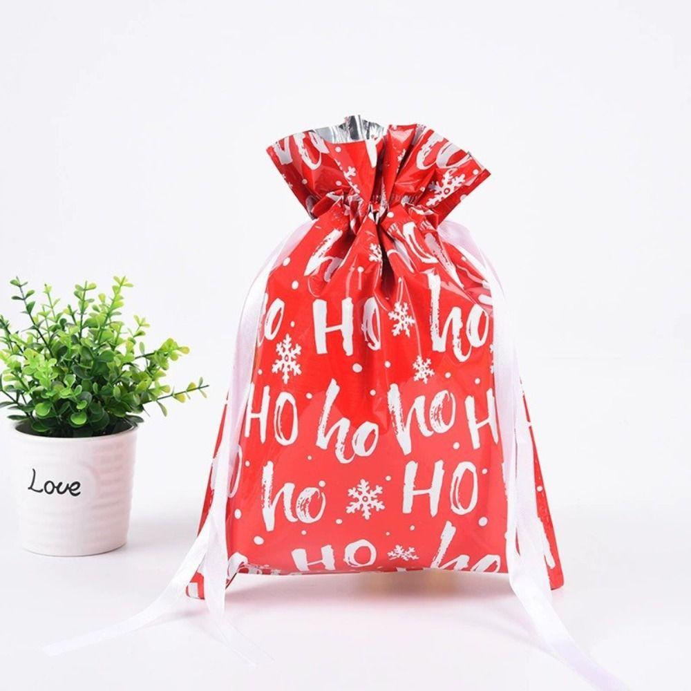 5Pcs Drawstring Gift Bag Santa Claus Snowman Candy Cookie Packaging Bag Christmas Candy Bags