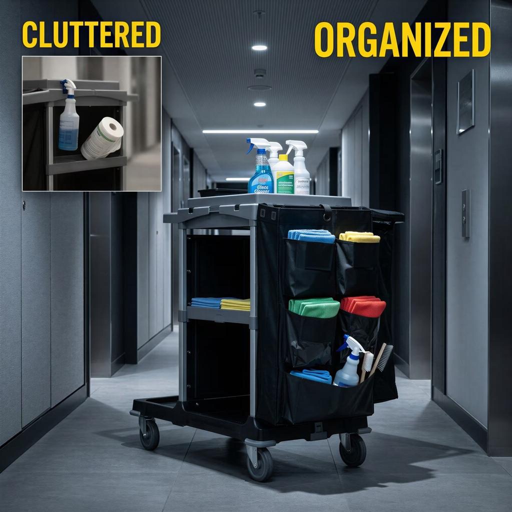 Replacement Janitorial Cart Bag, 15.7 x 11.0 x 27.6 in Housekeeping Bags with 5 Pockets, Heavy Duty Oxford Commercial Cleaning Cart Bag