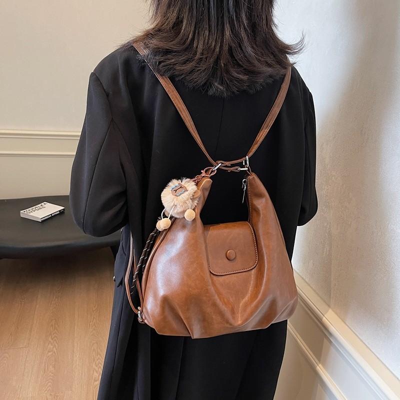 Womens Large Capacity Pu Backpack For Travel And Work With Solid Color Multiple Carrying Methods Design