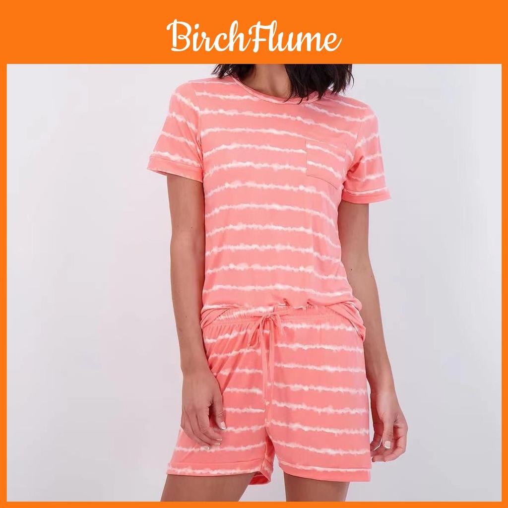 Womens Sleepwear Set With Short Sleeve Top And Shorts For Home And Lounge