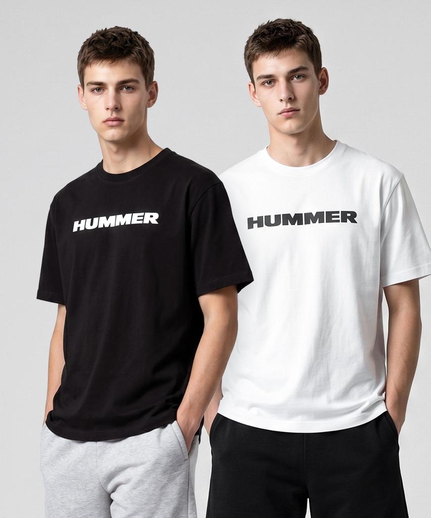 HUMMER [2 упаковки] 190 г Хлопковая футболка с коротким рукавом с фирменным логотипом-надписью и логотипом H (Тип Б)