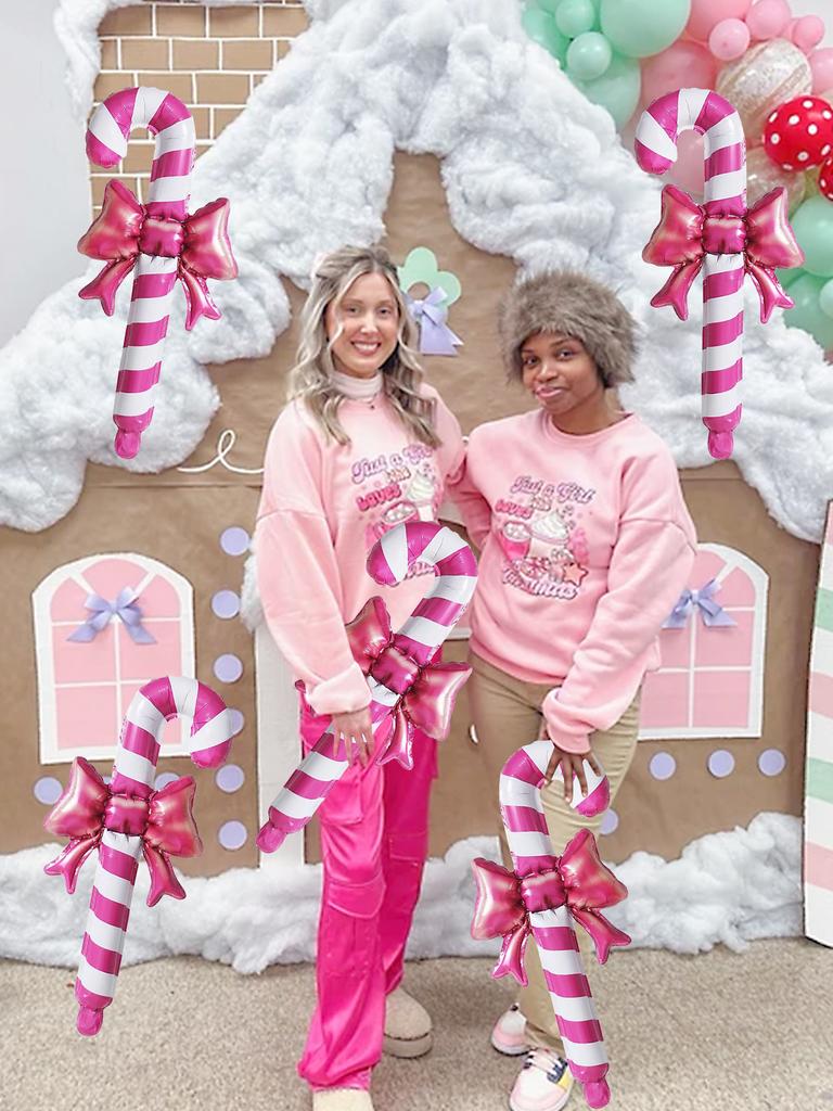 5 шт. Рождественский набор из фольгированных шаров в форме конфетных палочек розового, золотого, красного цвета, надувные рождественские палочки, рождественская вечеринка, праздничный реквизит