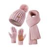 3 Pcs/Set Women Winter Beanie Scarf Gloves Set Thick Knitted Warm Cap Great Friction Palm Gloves Elastic Ear