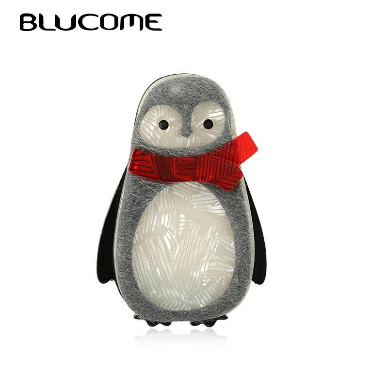 Blucome Handmade Acrylic Pig Penguin Brooches For Women Child New Year's Gift Red Scarf Animal Cloth Accessories Harajuku Brooch