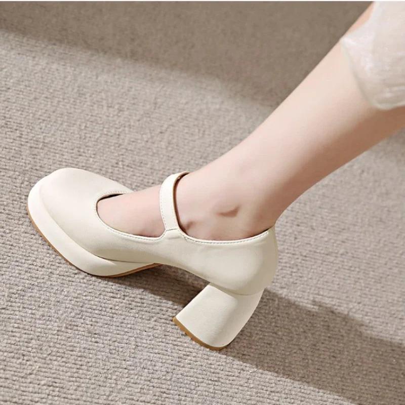 Туфли для женщин на среднем каблуке, готическая женская летняя обувь в японском стиле, Лолита, жемчуг, круглый носок, платформа Мэри Джейн