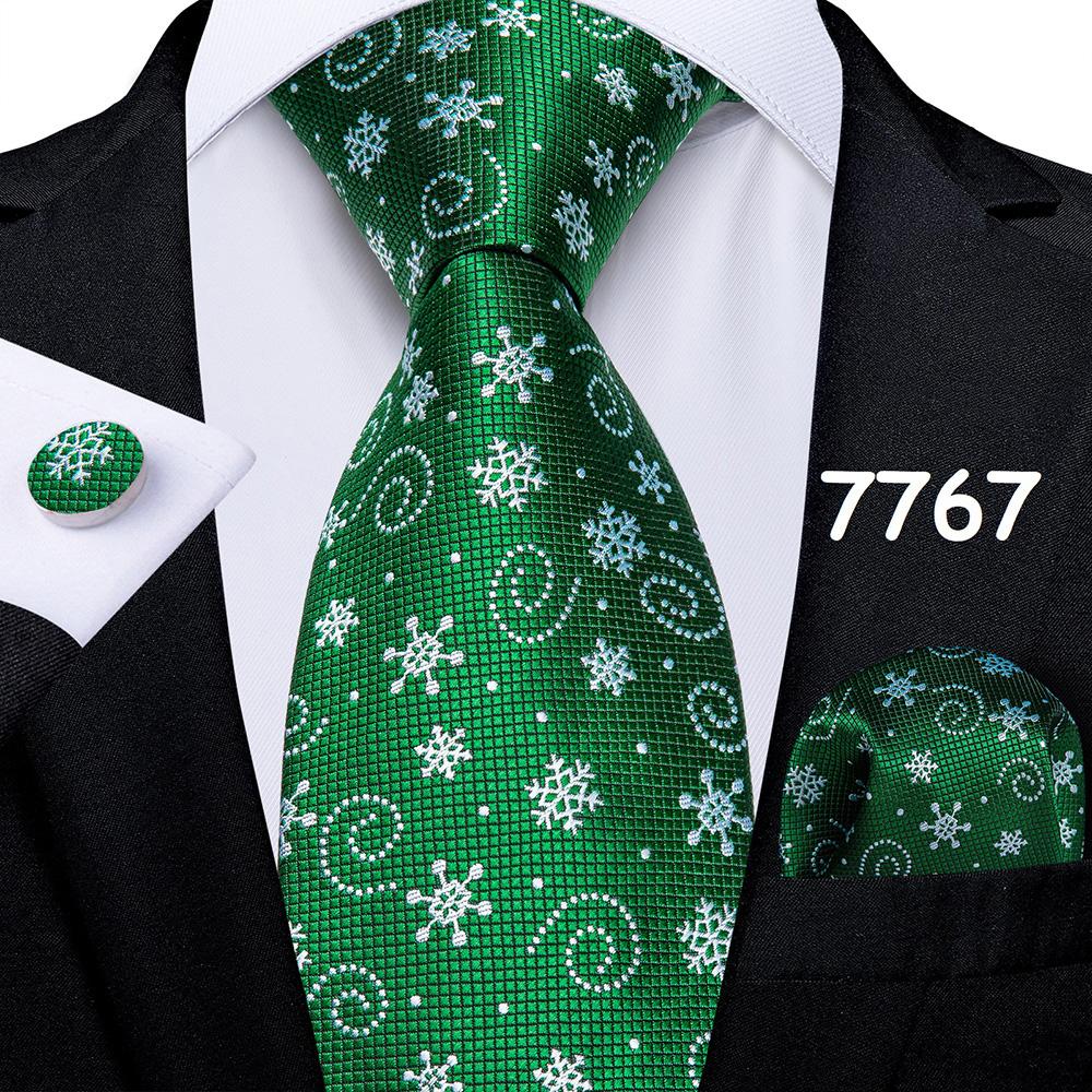 Mens Christmas Tie Set Red Blue Green 8cm Wide Silk Neck Tie Hanky Cufflinks Set Gift For Men Accessories