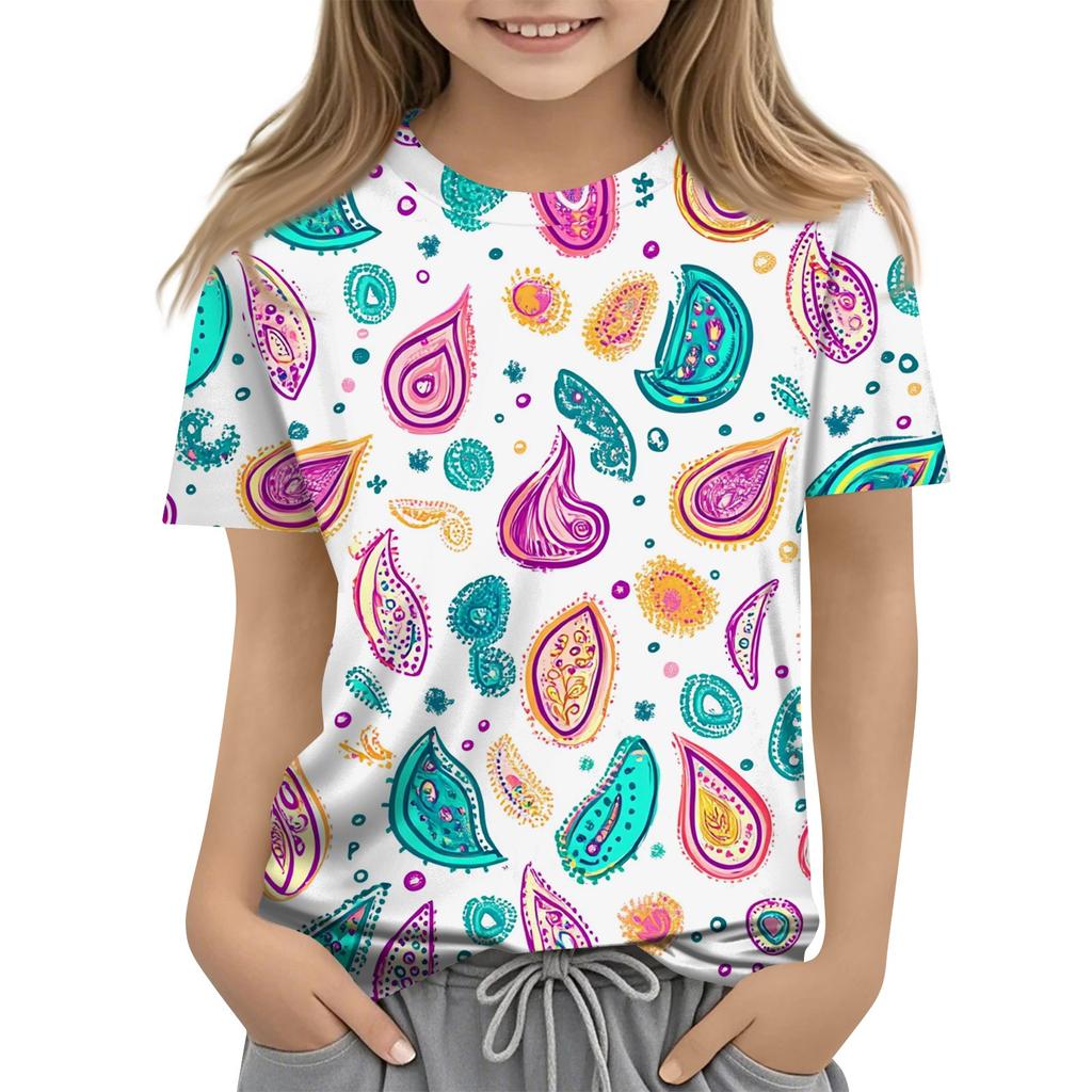 Children's Fashion Casual Short Sleeve Plant Printed Round Neck T-Shirt Top