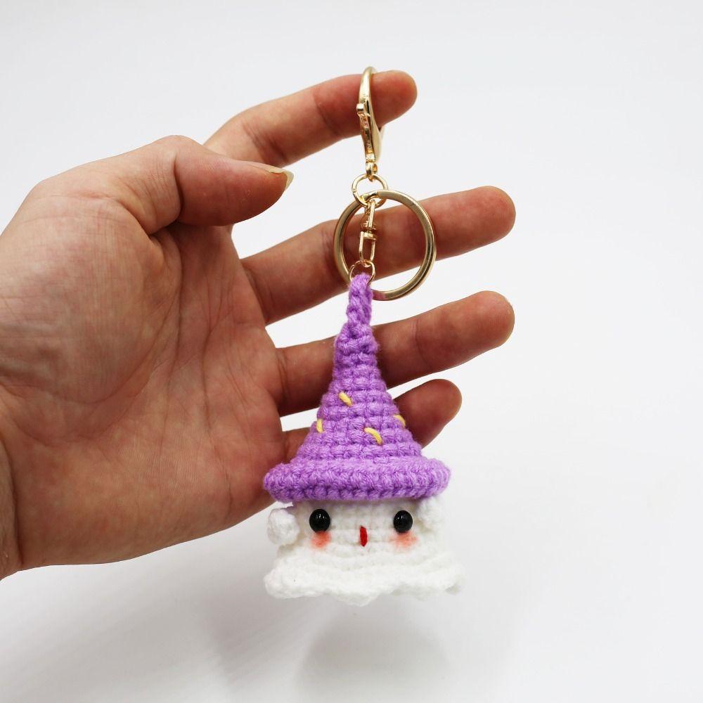 Crochet Knitting Ghost Keychain Creative Cartoon Knitted Ghost Ornament  Room Decor