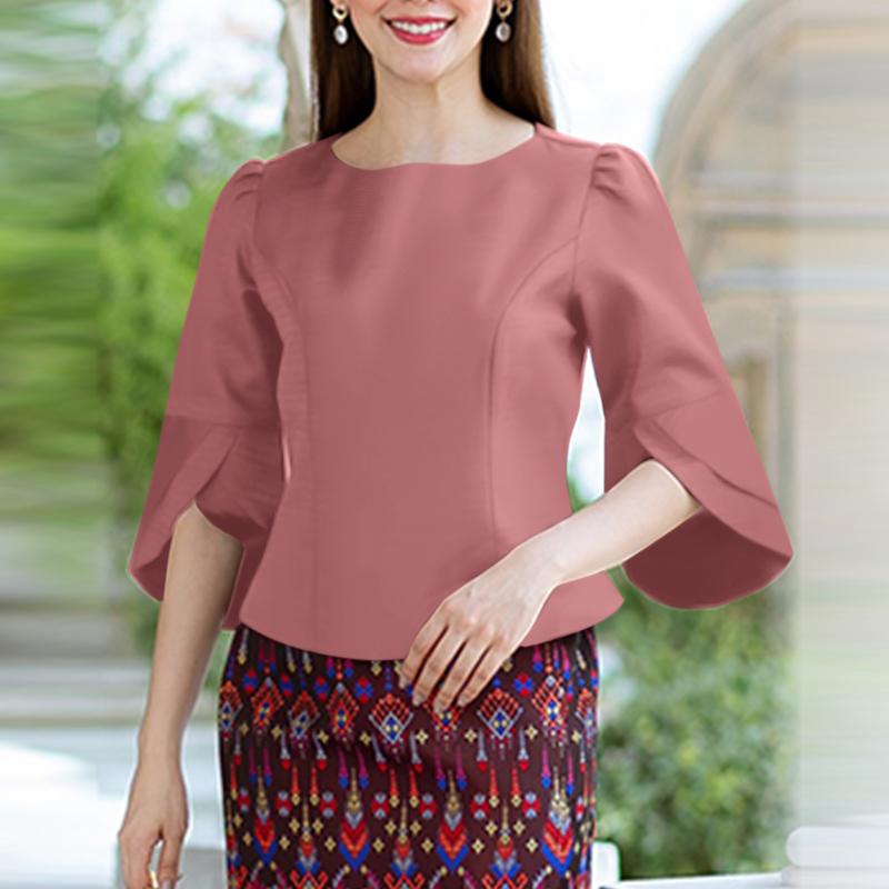 ZANZEA Women Casual Round Neck 3/4 Sleeve Summer Loose Blouse