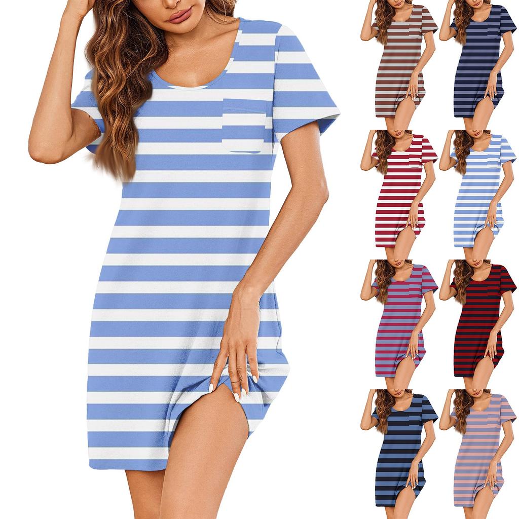 Womens Summer Dresses Short Sleeve Linen Casual T-Shirt Dresses Swing Beach Midi Dress Sundresses With Pockets