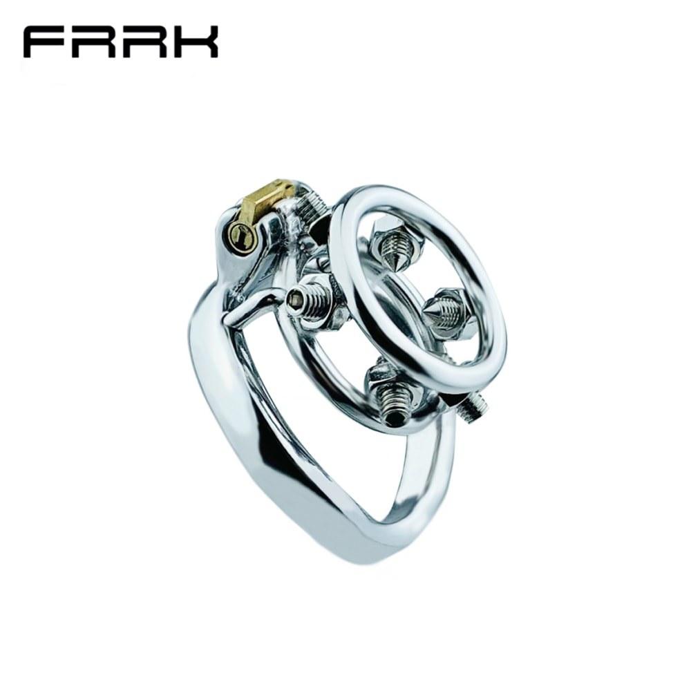 FRRK New Flat Short Stainless Steel Chastity Lock Curved Ring Lightweight Chastity Device Adult Erotic Penis Lock Sex Toys