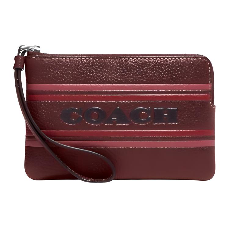 New COACH Corner Zip Leather Wrist Bag Clutch Small Women's Dark Brown CH311-SVMZI