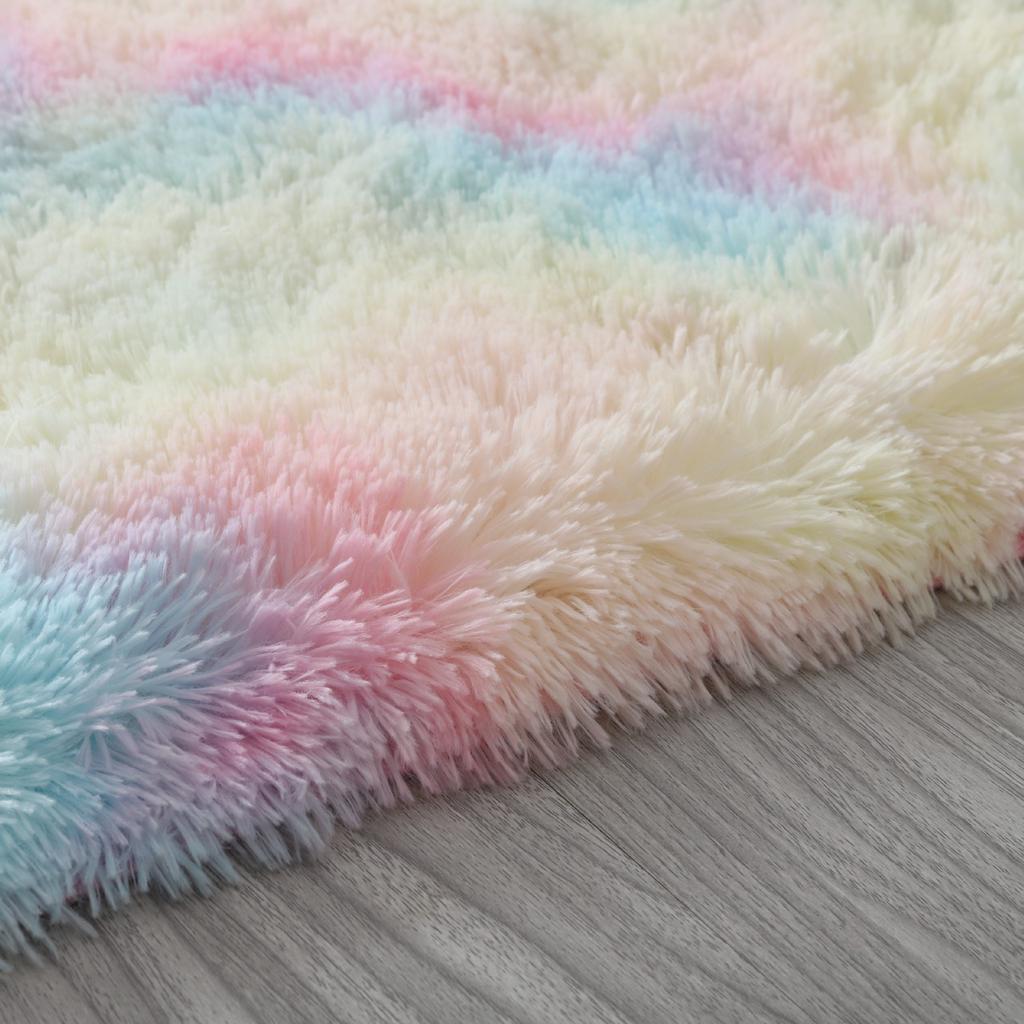 Rainbow Fluffy Rugs Anti-Skid Shaggy Area Rug Dining Room Carpet Floor Mat Home Bedroom