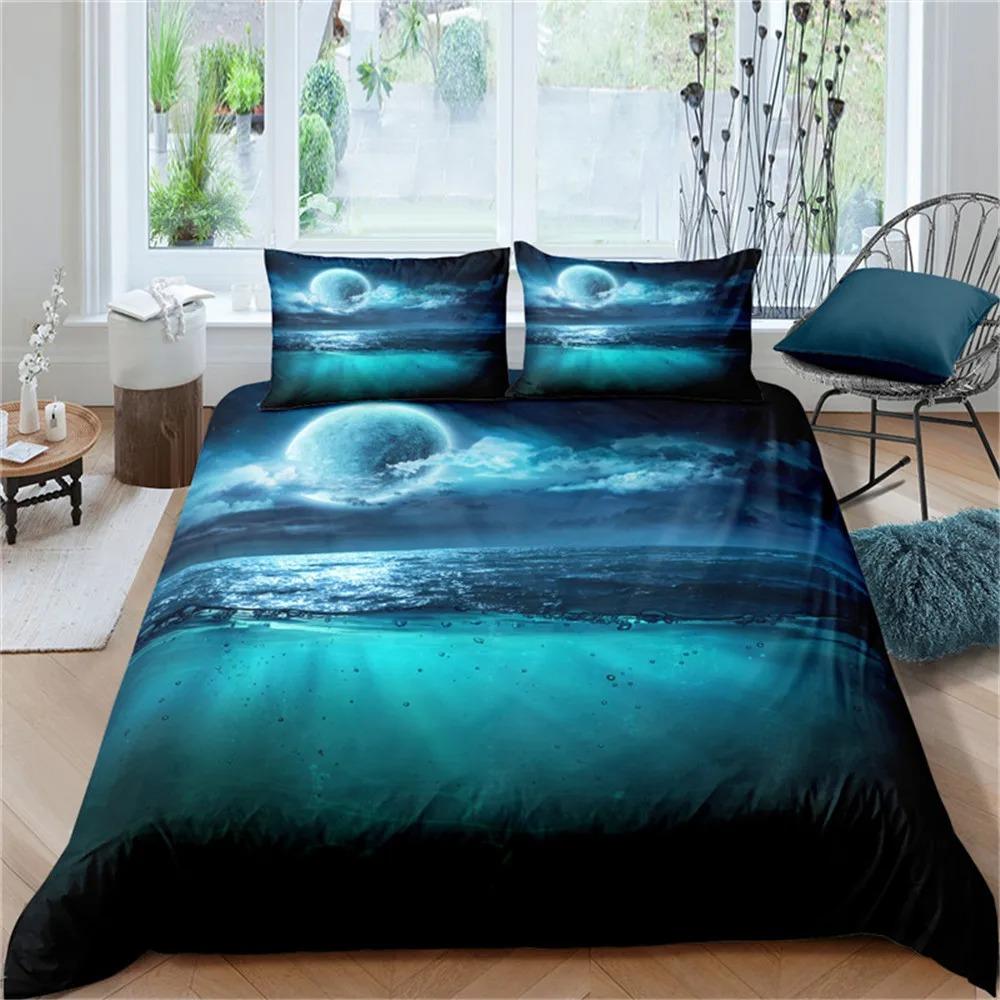 Sea Wave Duvet Cover King/Queen Size 3D Blue Ocean Spray Waves Bedding Set for Kids Teens,Azure Seawater Soft Comforter Cover
