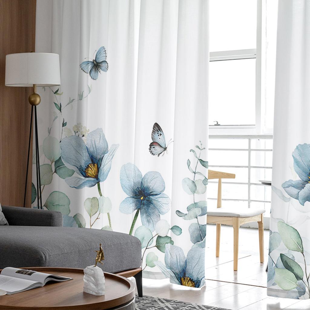 Эвкалипт, тюльпан, бабочка, цветок, ромашка, лист, прозрачные шторы, спальня, гостиная, вуаль, оконные шторы, тюлевые шторы, детская комната