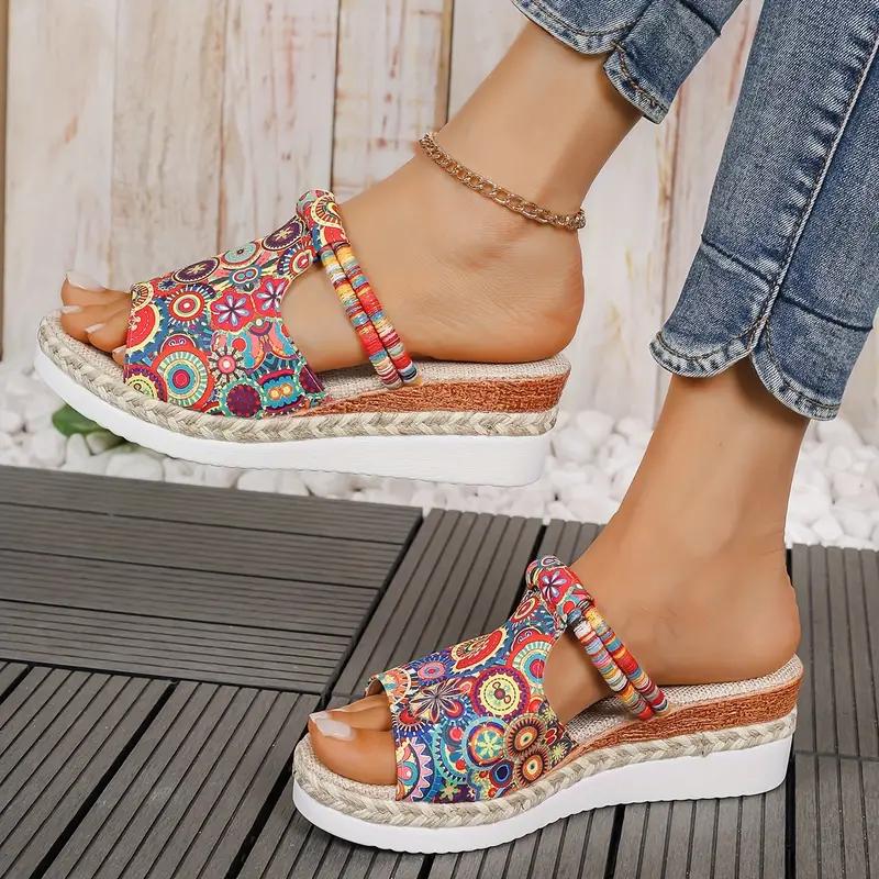 Женские сандалии с принтом черепа, цветные плетеные шлепанцы на платформе для отдыха на море, пляжные шлепанцы на танкетке для Хэллоуина