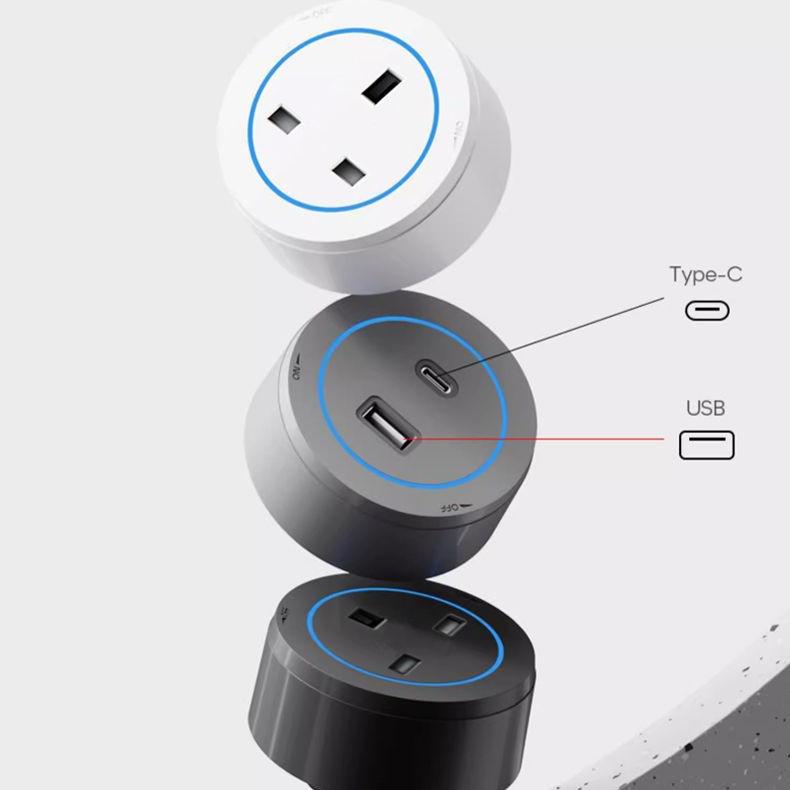 Серый трековый розетточный блок Гонконг: Сдвижная силовая рейка UK 13A с USB-портами
