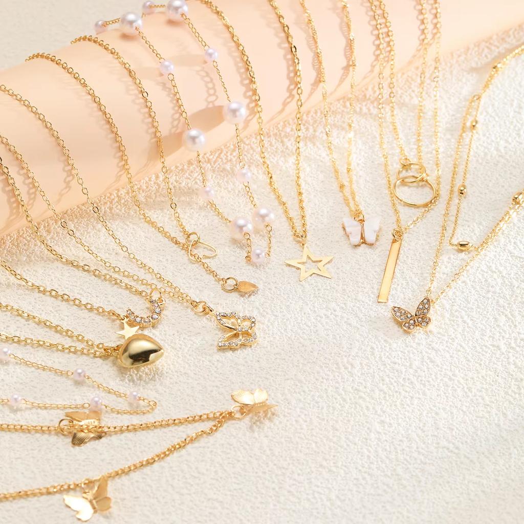 11pcs Simple Heart Butterfly Moon Pendant Necklaces For Women Elegant Silver Color Star Crystal Imitation Pearl Jewelry Set 2026